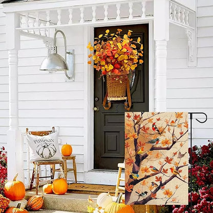 Fall Birds Garden Flag 12x18 Inch Double Sided Autumn Maple Tree Leaves for Welcome Seasonal Holiday Outside Yard Flag Outdoor Decoration