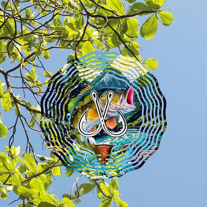 Hanging Fishing Wind Spinner for Outdoor Indoor Stainless Steel Wind Sculptures 10 Inch Cool Animal Go Fishing Metal Wind Spinner for Yard Garden Living Room Fishing Tackle Shop Great Gift for Friend
