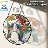 6" Hummingbirds Stained Glass Suncatchers Art Glass Birds for Sun Catcher Indoor Window Gifts for Pet Animal Nature Floral Lovers Women Grandma Mom Friend Painted Panel Décor BIRD-06B-SG6