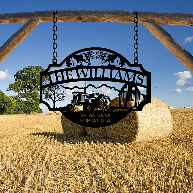 Personalized Metal Farm Sign, Customized Family Name Ranch Sign, Large Last Name Sign for Farmhouse Decoration, Outdoor Farm Wall Art, Welcome Sign, Entrance Gate Sign, Farm Lovers Gift, Garden Decor