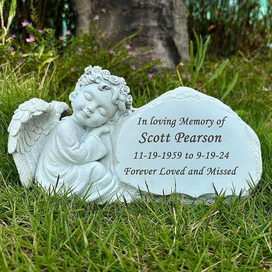 Personalized Garden Angel Statue Sympathy Gift Human Memorial Gifts, in Memory of Loved One, Bereavement Gifts, Custom Grave Markers Cemetery Stones Remembrance Stones Memorial Plaques