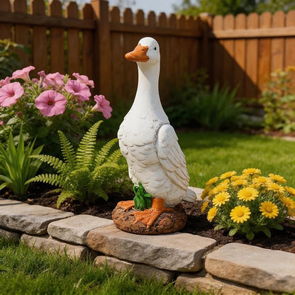 Porch Duck Statue Outdoor Decor,9.8''(H) Standing White Duck Garden Sculptures for Yard Lawn,Resin Animal Figurines Home Patio Art Decorations