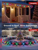 C9 Multicolor Christmas Pathway Lights,38FT 25 Pcs Multicolored Extendable Waterproof Christmas Walkway Lights with Multicolor Bulbs and Stakes for Outdoor Lawn Garden Sidewalk Xmas Decorations