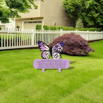 Memorial Grave Markers & Decorations - Weatherproof Metal Sympathy Plaques & Butterfly Stakes for Cemetery, Yard, Garden, Patio - Waterproof Remembrance Grave Stakes for Outdoors