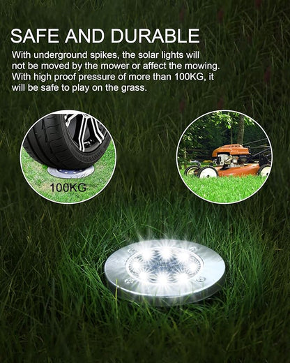 UFOND 12 Pack Solar Ground Lights，Outdoor Waterproof LED Gardenlight, Disklights for Lawn Pathway Yard Walkway Driveway Patio Deck, Solar Lights (Cold White)