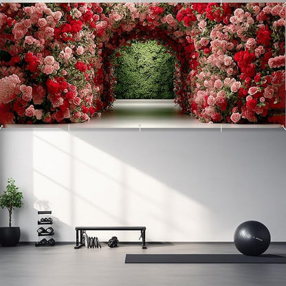 16x7ft Flower Tunnel Arch Garage Door Banner - Colorful Blossom Pathway Backdrop, Large Hanging 2 cars Garage Decorations - for Spring Garden Party & Wedding Valentines Welcome Background Sign, Outdoor Decor