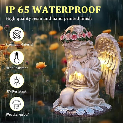 Choies Angel Gifts for Mom Grandma Granny Aunts,Birthday Sympathy Memorial Gifts,Solar Praying Angel Figurines for Outdoor Garden,Yard,Cemetery,Grave Decoration