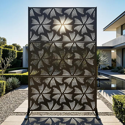 72in Metal Privacy Screen Outdoor Decorative Panel – Freestanding Rustproof Steel Patio Divider for Garden, Backyard, or Balcony, Modern Laser Cut Design for Stylish Privacy & Outdoor Decor