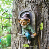 Elenon Gnome Big Tree Faces Garden Decor, 13 inch Gnome Coming Out of Tree Outdoor Decorations, Fairy Elf Hugger Whimsical Peeker Sculpture Yard Patio Art