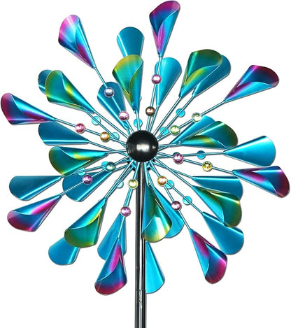 Decoroca Large Outdoor Metal Wind Spinners - Wind Sculptures & Spinners for Yard Patio Lawn Garden Decorations, Windmill Outdoor Clearance with Stable Metal Stake(Blue&Green Rotating)