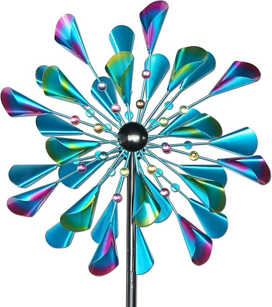 Decoroca Large Outdoor Metal Wind Spinners - Wind Sculptures & Spinners for Yard Patio Lawn Garden Decorations, Windmill Outdoor Clearance with Stable Metal Stake(Blue&Green Rotating)