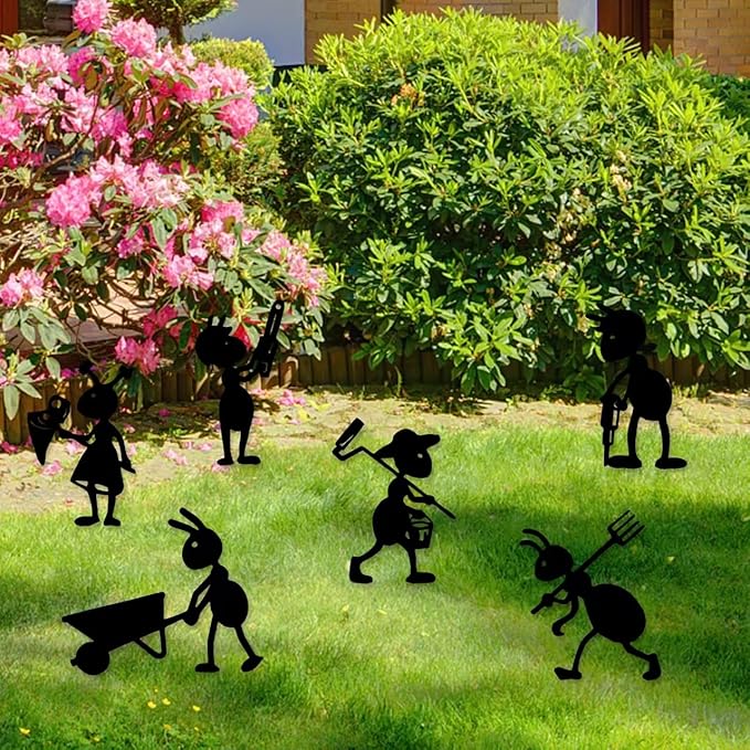 Industrial Ant Collective - 6-Piece Metal Garden Ant Sculptures | Modern Metal Yard Art Decor with Weatherproof Finish | Outdoor Farm Worker Ant Colony Display