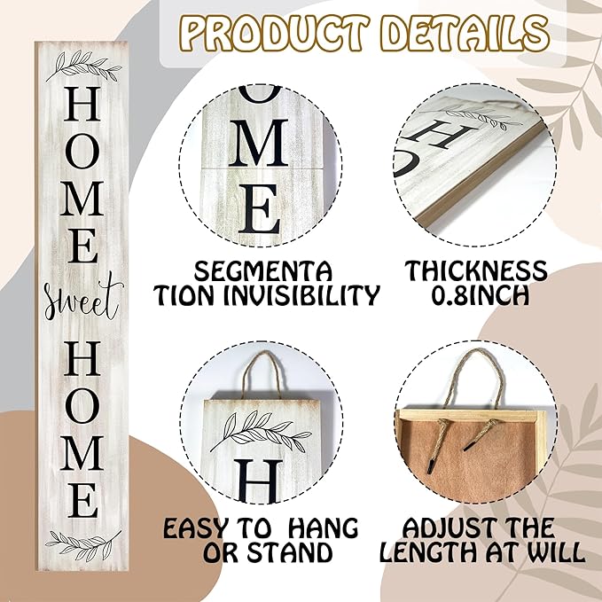 Home Sweet Home Porch Sign Wooden Welcome Sign Vertical Hanging Signs For Standing Front Porch Standing Farmhouse Porch Signs Outdoor Tall Sign Decorations Outdoor Welcome Signs for Porch 47.2H