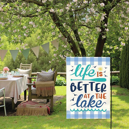 Life Is Better at the Lake Garden Flag Lake House Yard Flags Summer Coastal Cabin Dock Porch Patio Welcome House Banner Rustic Farmhouse Lakefront Home Outside Decoration 12x18 Inch