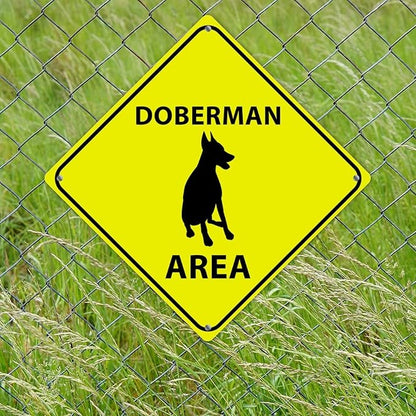 Caution Doberman Crossing XING Tin Sign Doberman Dog Area Warning Street Sign Doberman Novelty Caution Road Sign for Home Man Cave Door Porch Garden 15x15in