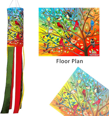 Tree Birds Windsock 40 Inch Durable Outdoor Hanging Decoration for Yard Garden Patio Home and More