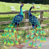 Kircust Solar Metal Peacock Statues - Set of 2 Weatherproof Outdoor Decor with Solar Lights for Garden, Yard, or Patio - Elegant Peacock Gifts