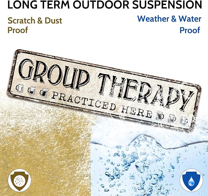 Group Therapy Practiced Here Retro Tin Metal Sign Bar Cave Beer Signs for Cafe Bar Pub Beer Club Wall Decor 4"x 16"