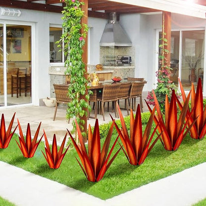 KODIBO Large Tequila Rustic Sculpture, Rustic Metal Agave Plants for Outdoor Patio Yard, Home Decor Hand Painted Garden Yard Statue, Lawn Ornaments Yard Stakes (Red - L)