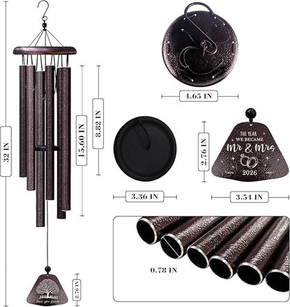 Wedding Gifts, Mr and Mrs Gift 32” Wind Chimes Outside, Wedding Gifts for Couples Newlyweds 2026, Bridal Shower Just Married Gift