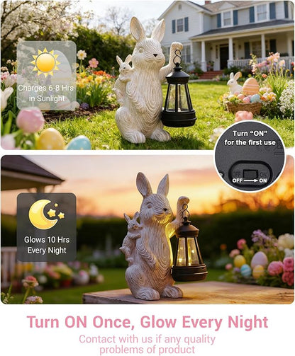 Nacome Solar Bunny Outdoor Garden Statues: Outside Decor with Lantern for Yard Art Lawn Ornaments Porch Patio Balcony - Birthday Gifts for Mom Women Grandma