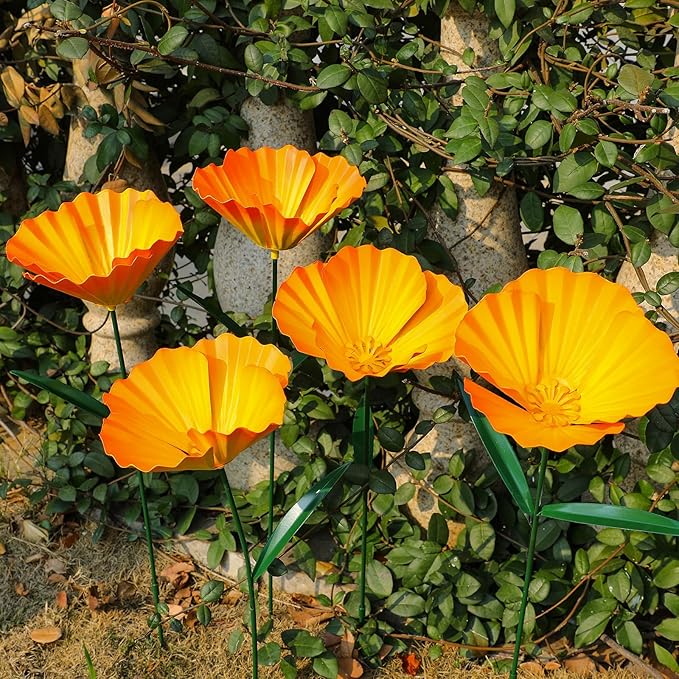 MorningRo 5 Pack Metal Flowers Garden Stake Decor for Outside 25. 2 Inch Metal Flowers Stakes Garden Decorations for Outdoor Yard Patio Lawn Porch Pathway