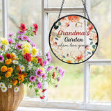 Grandma Garden Gifts Suncatchers Stained Glass Window Hanging, Grandmother Gifts for Mother's Day, Grandma's Garden Flower Sun Catchers Indoor Window, 7.9x7.9in