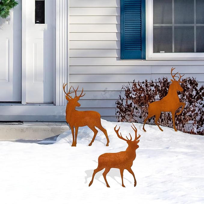 Metal Deer Garden Decor Durable Metal Yard Art Ideal Deer Statue Accessories for Home and Outdoor Antler Decor