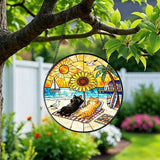 Cat Stained Glass Suncatcher Window, Cat Sun Catchers Indoor Window, Suncatcher for Mom/Women (Black & Orange)