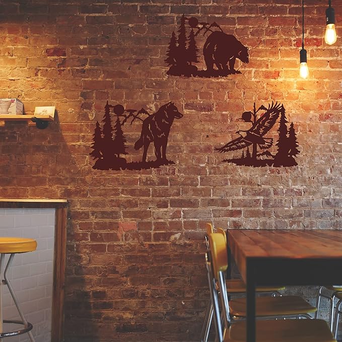 J-Fly Metal Bear Wall Decor Eagle Wall Decor Wildlife Wall Art Rustic Cabin Decor Laser Cut Bear and Wolf Eagle For Living Room Valentine Bathroom etc Indoor & Outdoor Decor 3 Pack