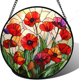 Stained Glass Window Hanging - Poppy Birth Flowers Suncatcher for Door Garden Yard Wildflowers Sun Catchers Decor Christmas Mother's Day Birthday Gifts for Women Mom Nana Friend 7.8 in
