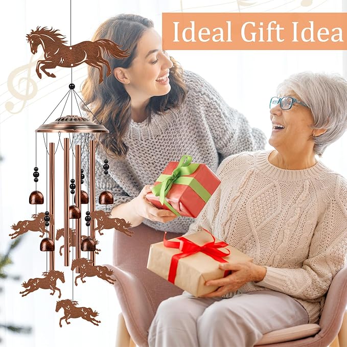 Horse Wind Chimes for Outside - Western Horse Gifts for Women Men, Memorial Wind Chimes for Outdoor, Garden Patio Yard Porch Decor, Birthday Mother's Day for Mom Grandma