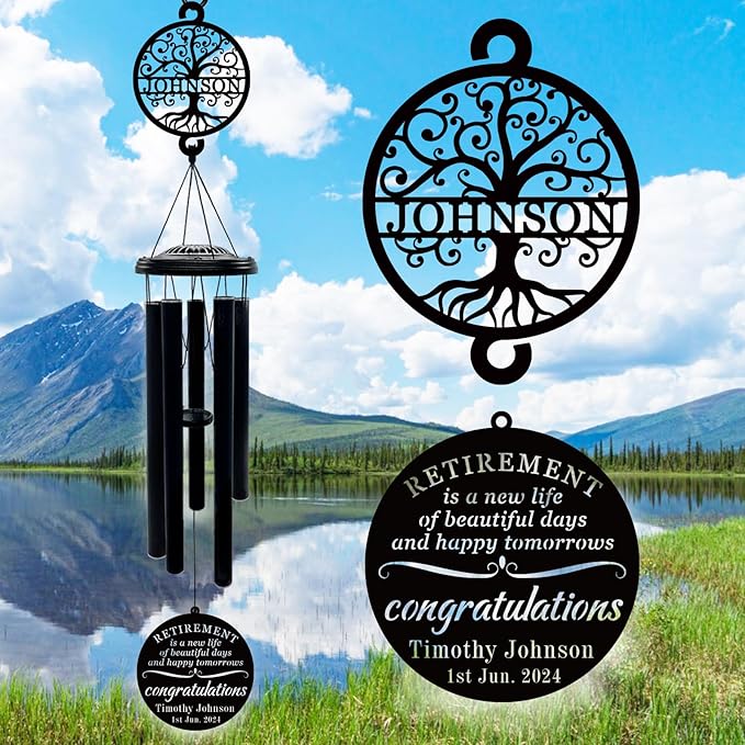 37" Personalized Retirement Wind Chimes for Women Men, Custom Retirement Gifts for Coworker Boss Teacher, Large Deep Tone Windchime Outdoor Decorations