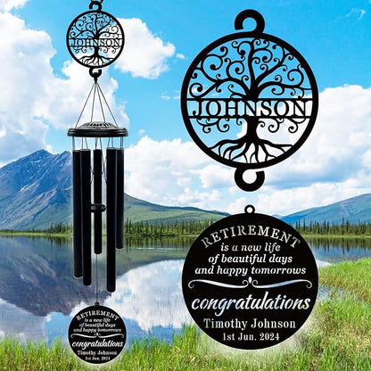 37" Personalized Retirement Wind Chimes for Women Men, Custom Retirement Gifts for Coworker Boss Teacher, Large Deep Tone Windchime Outdoor Decorations