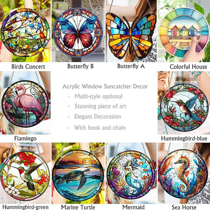 7.9'' Acrylic Window Hanging Decor,Stained Panel Hangings Decorative Acrylic Wall Decor Colorful Ornament Window Hangings for Outdoor Indoor Decor(Birds Concert)