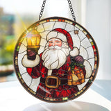 Bimkole Santa Claus Stained Glass Suncatcher Window Hanging - Christmas Indoor Window or Doorway Decoration - Handmade Sun Catcher Decor for Garden Home Christmas & Birthday Gifts 7.87x7.87 inch