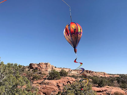 In the Breeze Kokopelli 6-Panel Kinetic Hot Air Balloon Wind Spinner,11" W x 17" H, 26" Tail,1049
