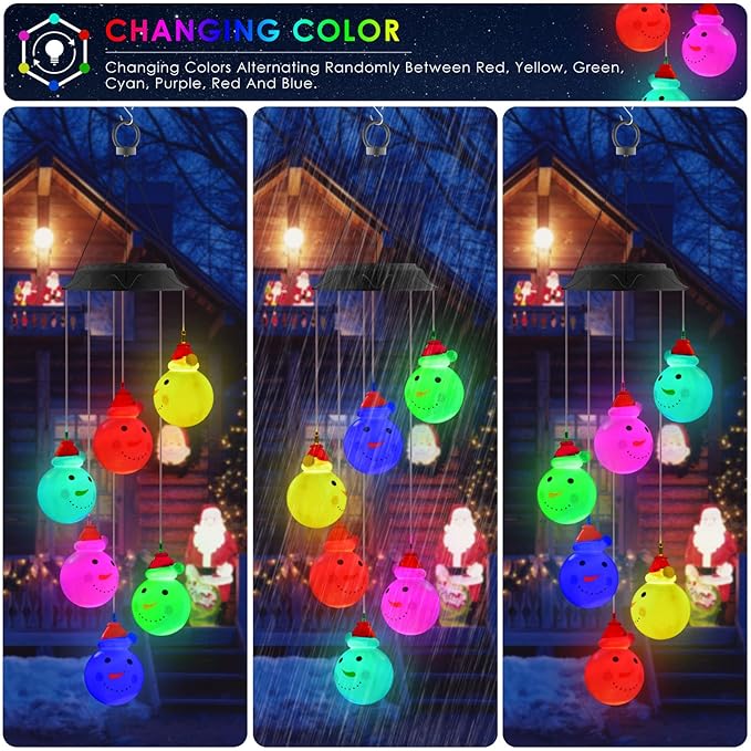 PACETAP Christmas Solar Wind Chimes Outdoor, Color Changing LED Hanging Decor, New Year Garden Decoration for Children/Mom