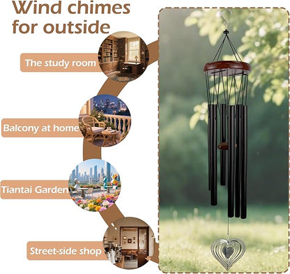 28'' Wind Chimes with Heart Spinner, Aluminum Hanging Metal Wind Catcher for Outdoor Decor, Garden, Patio Decoration