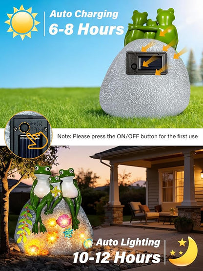 Guhope Solar Garden Statues, Outdoor Solar Frog Decor with Succulent and 6 LED Lights, Outside Yard Figurine Decor for Garden, Lawn, Patio, Balcony, Porch, Unique Gifts for Mom Grandma