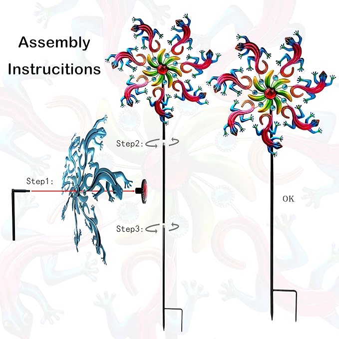 58" Lizard Wind Spinner with Metal Garden Stake, Larger Wind Sculptures for Yard and Garden Lawn Patio Decor(Purple-red)