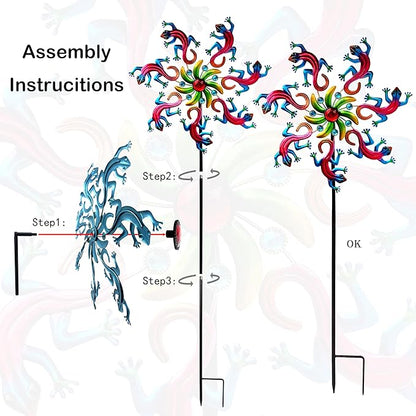 58" Lizard Wind Spinner with Metal Garden Stake, Larger Wind Sculptures for Yard and Garden Lawn Patio Decor(Purple-red)