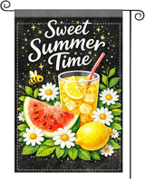 Nuxovilar Summer Garden Flag Sweet Summer Time Lemon Drink Watermelon Pattern Polyester 12x18 Inches Garden Flags for Outside Floral Decor Yard Porch Lawn