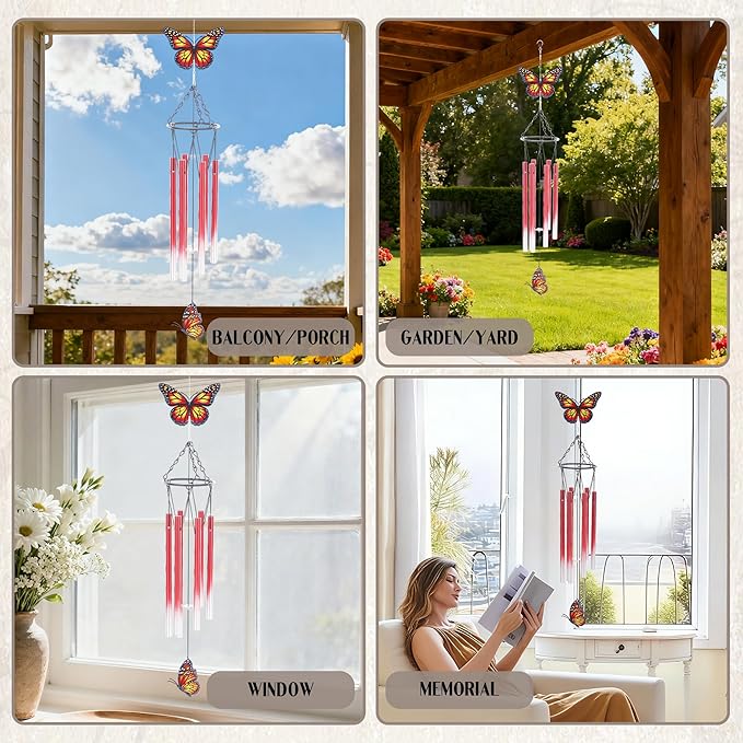 Butterfly Wind Chimes for Outside - Metal Windchimes Outdoors Patio Garden Yard Backyard Indoor Balcony Porch Hanging Decor Butterfies Birthday Gifts for Women Mom Grandma Wife Friends
