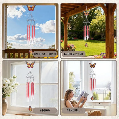 Butterfly Wind Chimes for Outside - Metal Windchimes Outdoors Patio Garden Yard Backyard Indoor Balcony Porch Hanging Decor Butterfies Birthday Gifts for Women Mom Grandma Wife Friends