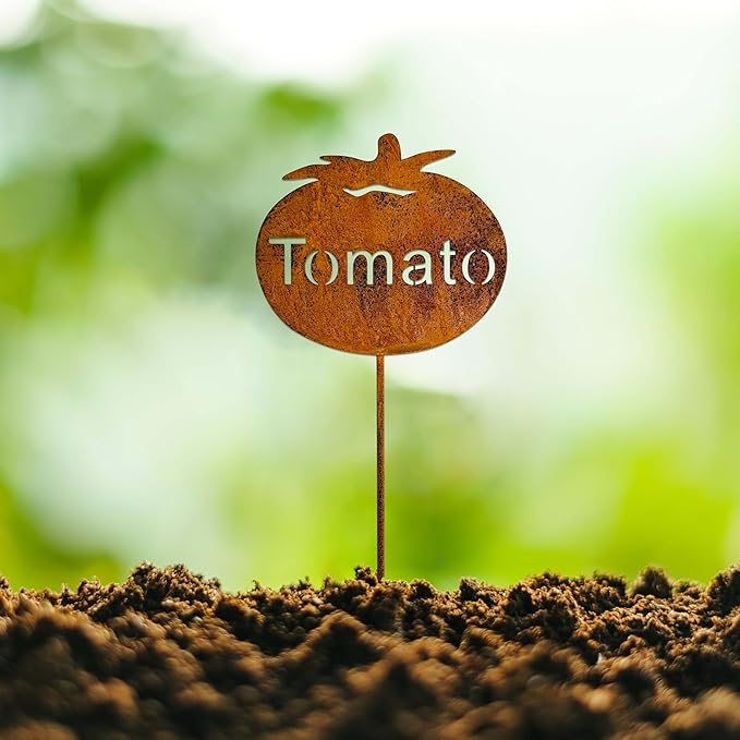Rustic Iron Vegetable Marker - Indoor/Outdoor Vegetable Garden Label - Plant Tags for Pots - Decorative Plant Stake Stake for Farmhouse/Greenhouse (Tomato)