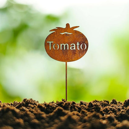 Rustic Iron Vegetable Marker - Indoor/Outdoor Vegetable Garden Label - Plant Tags for Pots - Decorative Plant Stake Stake for Farmhouse/Greenhouse (Tomato)