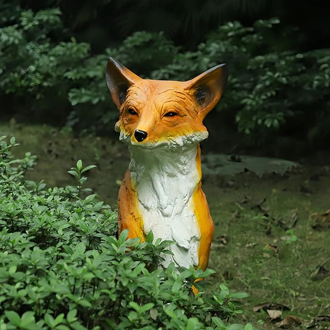 GENUINQ Sitting Fox Large Size Decorative Statue Outdoor Wit Fox Orange and White Cute Sculpture for Garden,Patio,Lawn Fox Fable Figurine