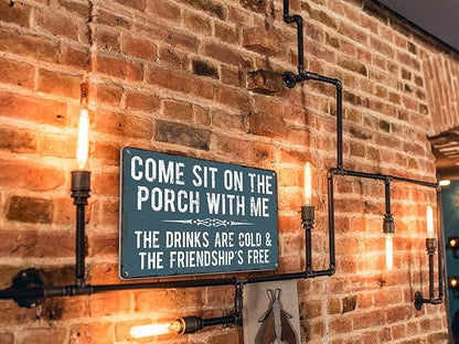Front Porch Signs Decor Outdoor Aluminum Metal Tin Sign Vintage Camping Decorations, 12" X 16" Come Sit On The Porch with Me Funny Sayings
