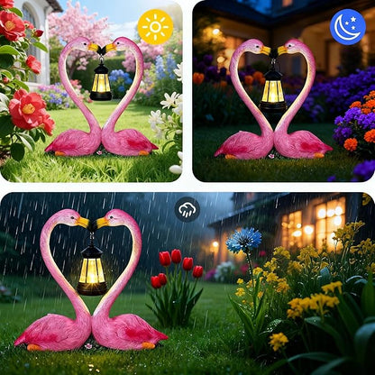 Reallnaive Outdoor Solar Lawn Flamingo Lights for Mom Waterproof Garden Kissing Flamingo Heart Decoration with LED Decoration for Summer Party Favors Gifts Yard Patio Lawn Courtyard Centerpiece Decor